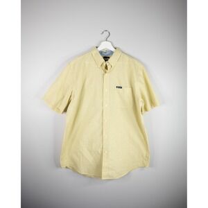 Chaps Button Down Shirt Mens Large Yellow Check Short Sleeve Easy Care